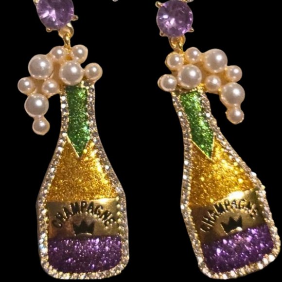 New Orleans Mardi Gras Dangle Drop Earrings in Stock ⚜️💜💚💛 - Picture 13 of 16
